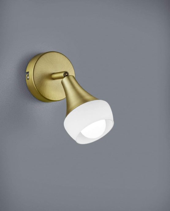 Trio Leuchten Trumpet 803100104 Wall Spotlight Antique Brass Metal White Glass Excl. 1 x E14 - Image 2