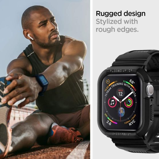 Spigen Rugged Armor Pro Designed for Apple Watch Case with Strap for Series 7 45mm and 44mm Series 6/SE/5/4 - Black - Image 3