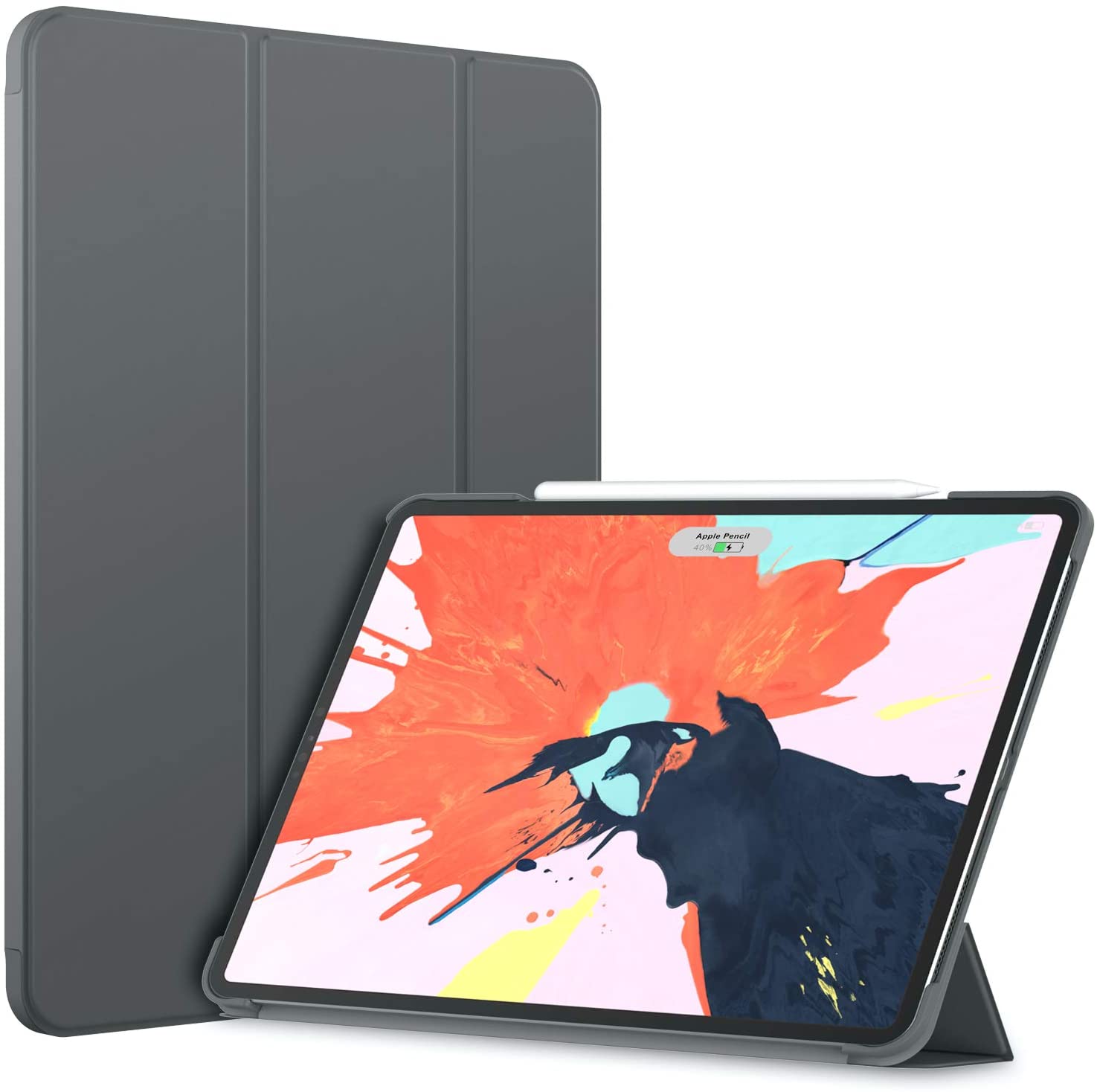 JETech Case for iPad Pro 12.9-Inch (2020/2018 Model, 4th/3rd Generation), Compatible with Pencil, Cover Auto Wake/Sleep (Dark Grey)