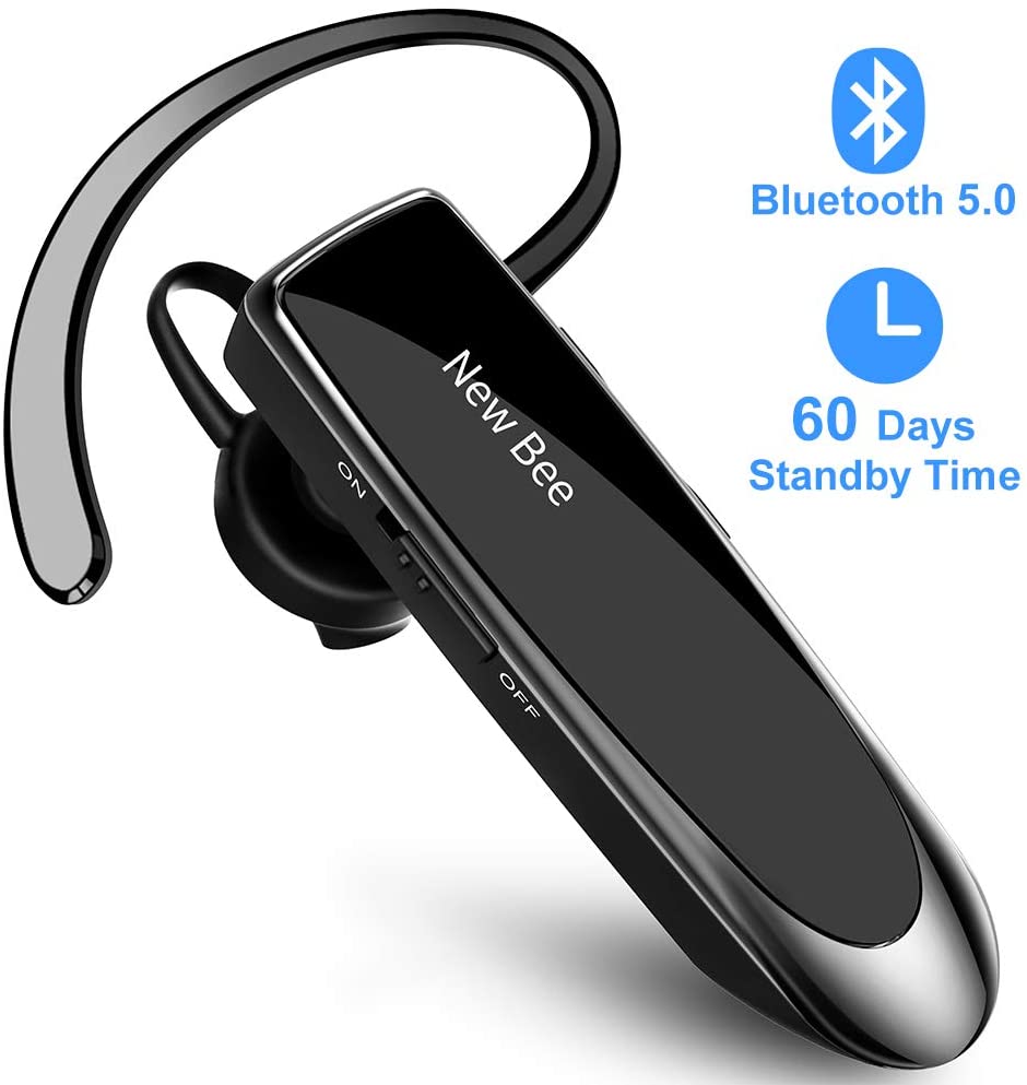 New Bee Bluetooth Earpiece Wireless Bluetooth Headset Handsfree in Ear with Clear Voice Capture Technology Bluetooth In-Ear Headset for iPhone Samsung Huawei HTC Sony