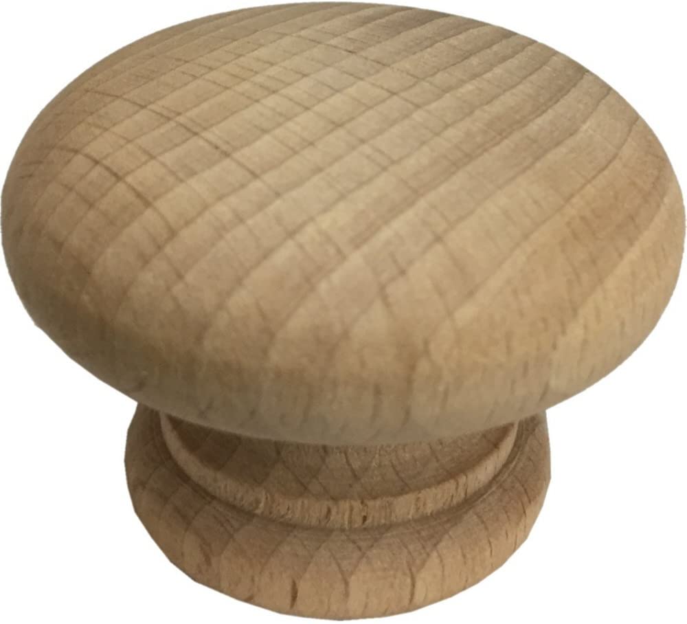 Merriway BH01261 (10 Pcs) 50 mm Unlacquered Beech Wooden Cupboard Cabinet Door Knobs, Drilled for Woodscrew Dowel Screw - Image 2