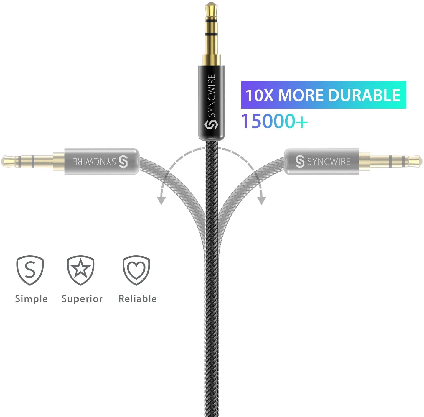 Syncwire Aux Cable 3.5mm Audio Cable -6.6ft/2M- Nylon Braided Aux Lead for Car Headphone, iPhone, iPad, iPod, Samsung - Image 2