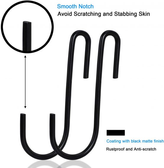VIPITH 20 Pack 3.7 Inch S Hooks Black Rustproof Heavy-Duty Stainless Steel S Shaped Hooks Hangers for Hanging Pans Pots Plants Bags Towels Mugs in Kitchen Bedroom Bathroom Office - Image 3