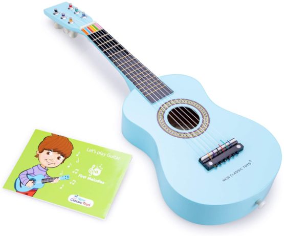 New Classic Toys 10342 Wooden Guitar Toy for Toddlers 3 Boys and Girls Baby Gifts, Kids Musical Instruments for Childrens Three Year Old Inclusive Musicbook, Red, 10346, Blue - Image 2