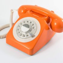 GPO 746 Rotary 1970s-Style Retro Landline Telephone, Classic Telephone with Ringer On/Off Switch, Curly Cord, Authentic Bell Ring for Home, Hotels- Orange