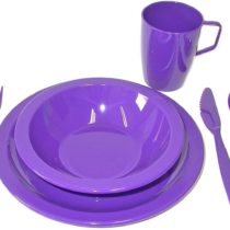 Camping Purple Tableware Set - Plate, Bowl, Beaker and Cutlery - Reusable Virtually Unbreakable Polycarbonate Plastic