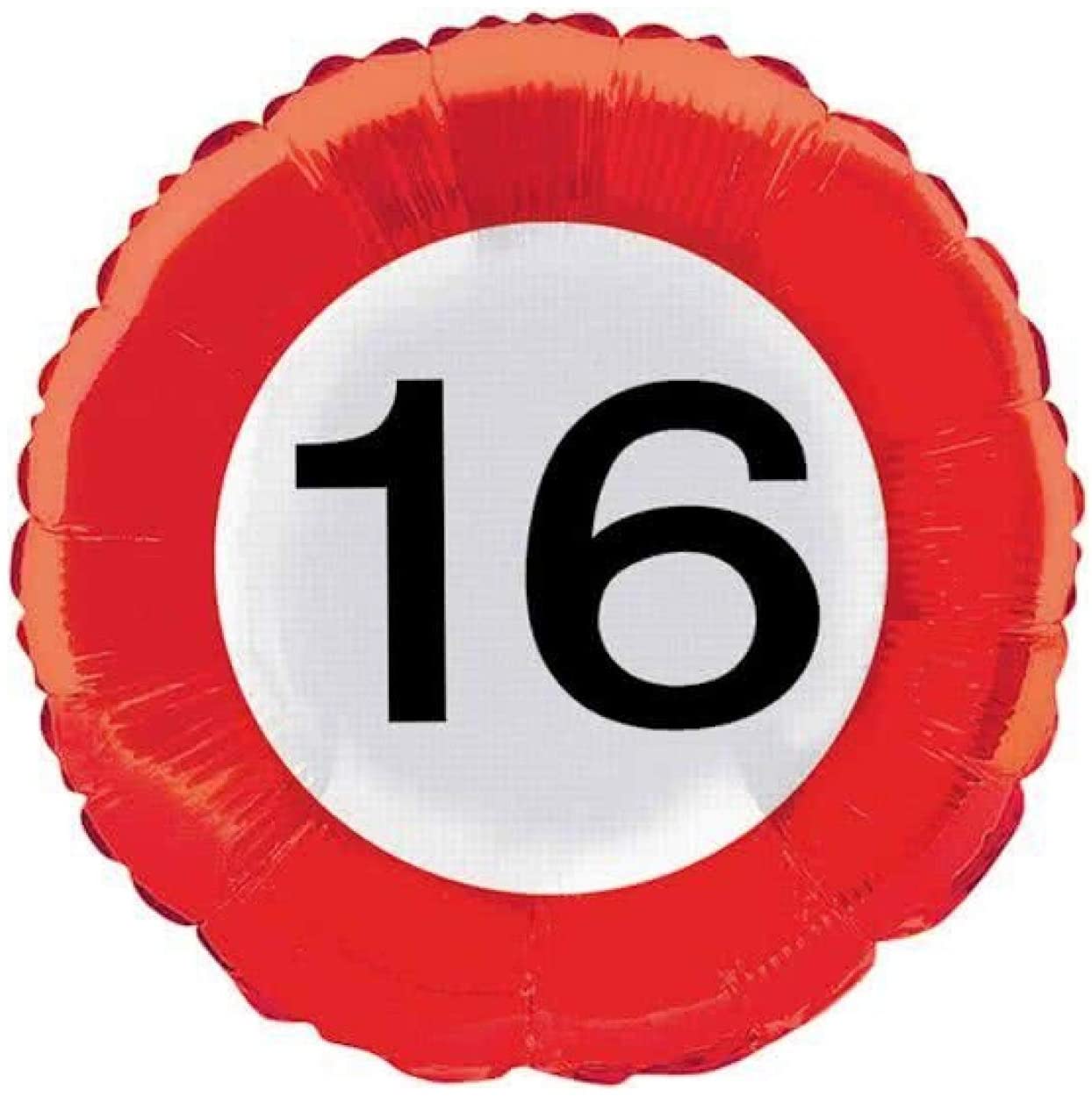 Folat - 16th Birthday Traffic Sign Foil Balloon - 46 cm, Multi Colors, 46cm