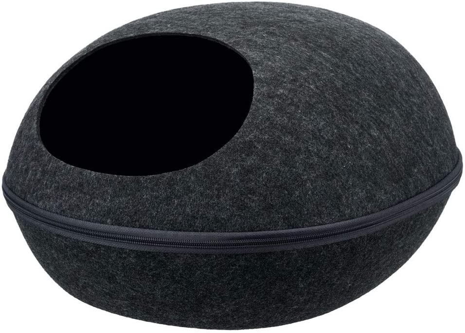 TRIXIE Liva Cat Cave, cosy cat cave made of breathable felt in anthracite, round cat-bed with plush cushion, removable cover - Image 2