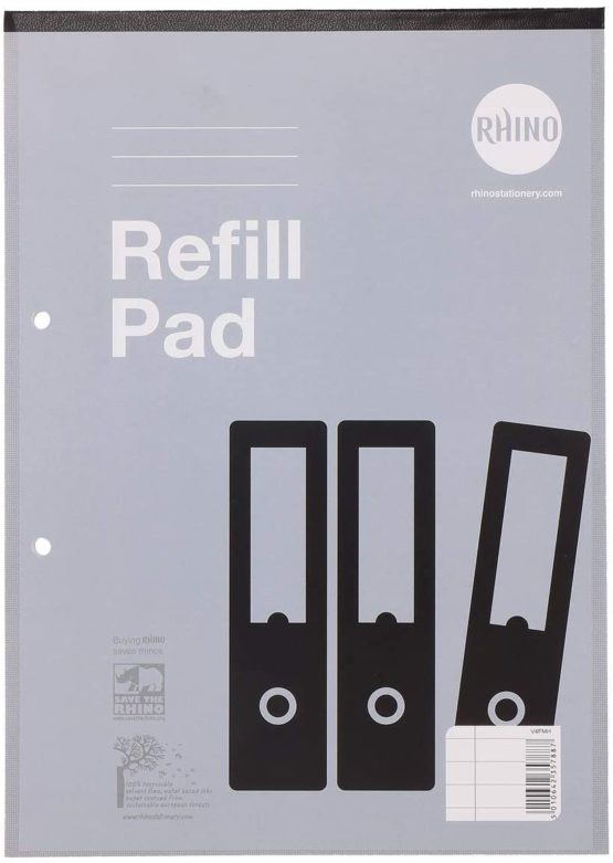 Rhino Stationery A4 Refill Pad 160 Page | 8mm Ruled with Margin | Headbound Notepad Grey | School Notepad Quality Writing Paper