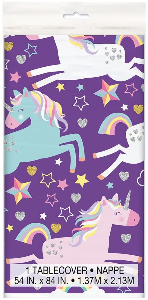 Multicolor Unicorn Party Rectangular Plastic Table Cover (137cm x 213cm) 1 Piece - Perfect for Kid's Birthday & Themed Celebrations - Image 3