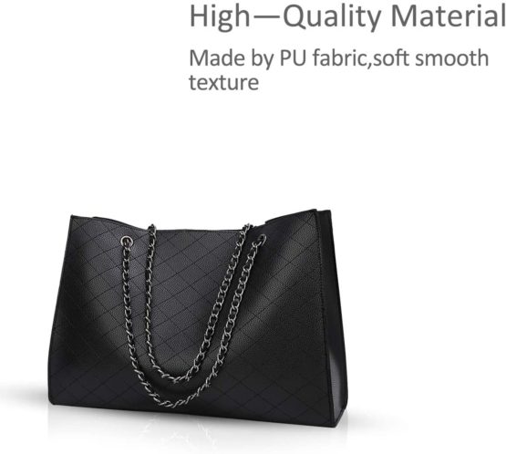 NICOLE&DORIS Women Fashion Shoulder Bag 2 Pcs Set Purse Large Tote Bag Handbags Chain Bag Black - Image 3