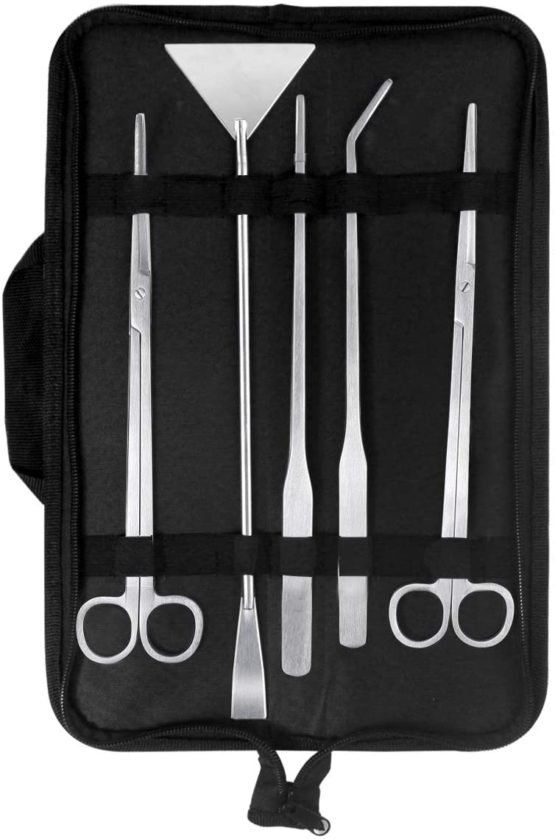 Dokpav Stainless Steel Aquarium Tools Kit 5 in 1 Fish Tank Cleaner Aquascape Tools Aquatic Plant Aquascaping Tweezers Scissors Tongs Algae Scraper Set