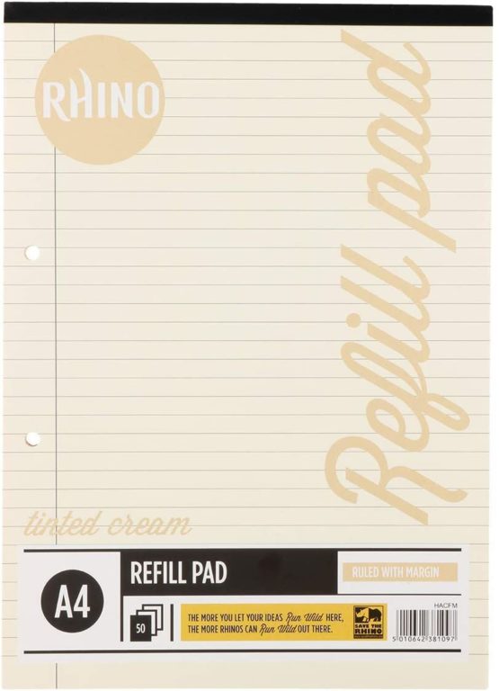 RHINO Stationery Special Education A4 Refill Pad | Cream Tinted Paper | 100 Page | 8mm Ruled with Margin | School Notepad | Premium Writing Paper - Image 3