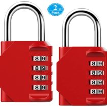 Combination Padlock Heavy Duty Lock - BeskooHome [ 2 Pack] Waterproof 4-Digit Combination Lock for School, Gym, Outdoor Shed Locker - [Red]