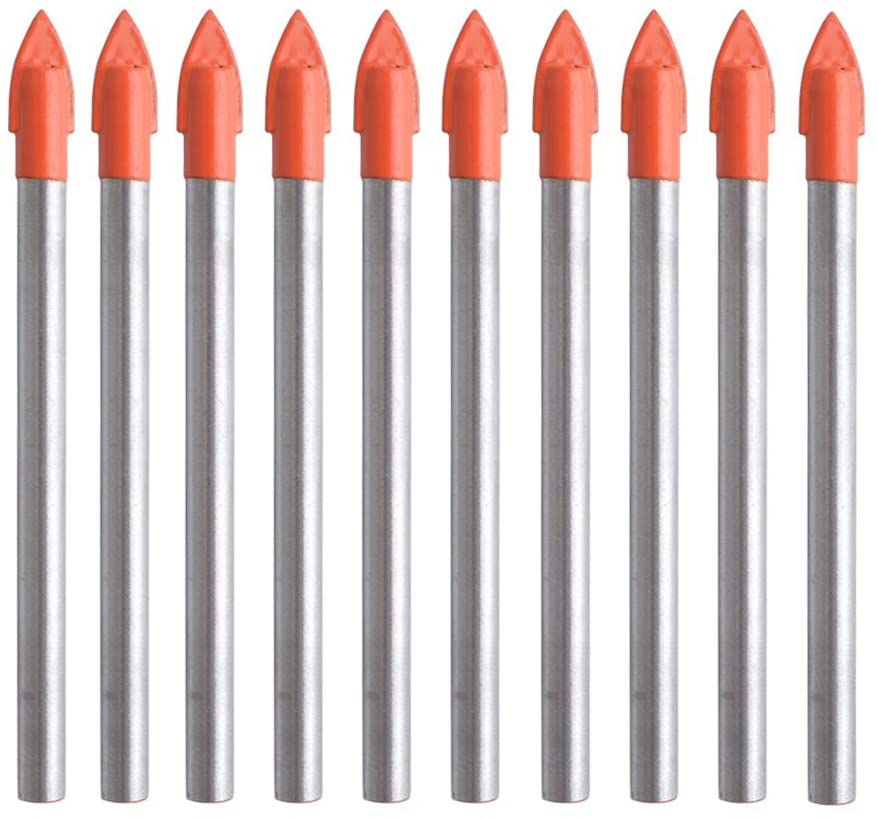 Gunpla 10 Pieces Drill Bits 6mm Glass and Tile Drill Bit Set Tungsten Carbide Drilling Tool, 10 Pieces (6mm)