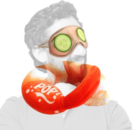 Oh My Pop! Prawn-Neck and Sleeping Mask Travel Pillow, 36 cm, Red - Image 3