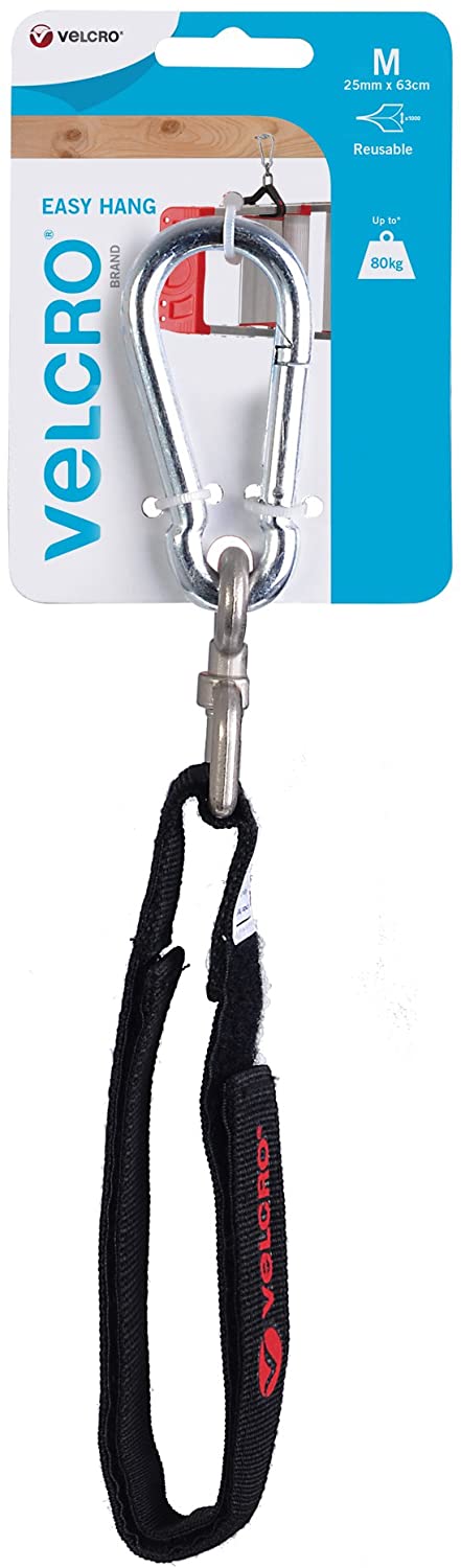 VELCRO Brand Easy Hang Strap, 25 mm x 63 cm,Black, 25mm x 63cm