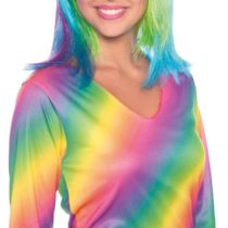 Folat 26715 Wig Long Bob Neon Rainbow, Ladies, Multi Colors, One size fits most adults