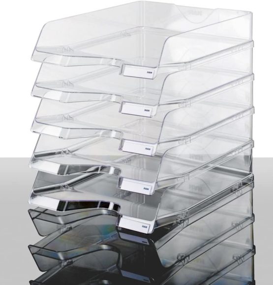 HAN Viva Letter Tray DIN A4 / C4, Stackable, with Clip, High-Gloss Transparent - Image 4