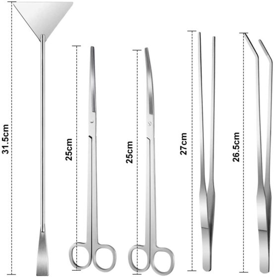 Dokpav Stainless Steel Aquarium Tools Kit 5 in 1 Fish Tank Cleaner Aquascape Tools Aquatic Plant Aquascaping Tweezers Scissors Tongs Algae Scraper Set - Image 3