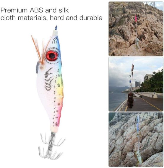 Alomejor 6PCS Fishing Luminous Shrimp Lure 10cm Hard Artificial Lure Wood Shrimp Bait with Octopus Cuttlefish Squid Hooks for Outdoor Fishing - Image 4