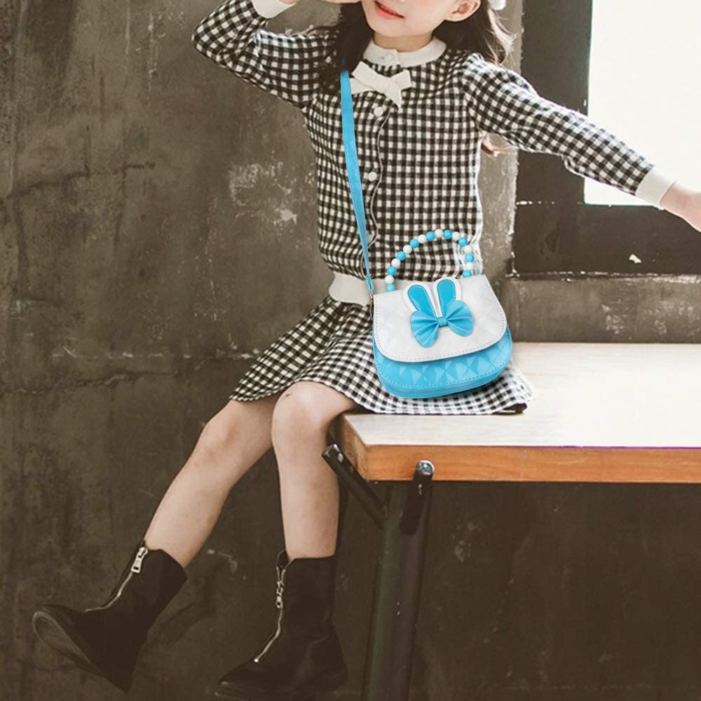 Czemo Little Girls Handbags for Kids Crossbody Bag with Bowknot Fashion Mini Shoulder Bag Baby Girls Purse PU leather Messenger Bag for Children (Blue) - Image 3