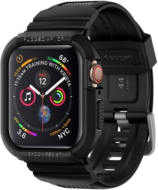 Spigen Rugged Armor Pro Designed for Apple Watch Case with Strap for Series 7 45mm and 44mm Series 6/SE/5/4 - Black