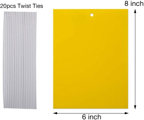 KINBOM 20-Pack Yellow Dual-Sided Sticky Fly Traps for Plant Insect Like Fungus Gnats, Flying Aphid, Whiteflies, Leafminers, Other Flying Plant Insect, (6X8 Inches, Twist Ties Included) - Image 3