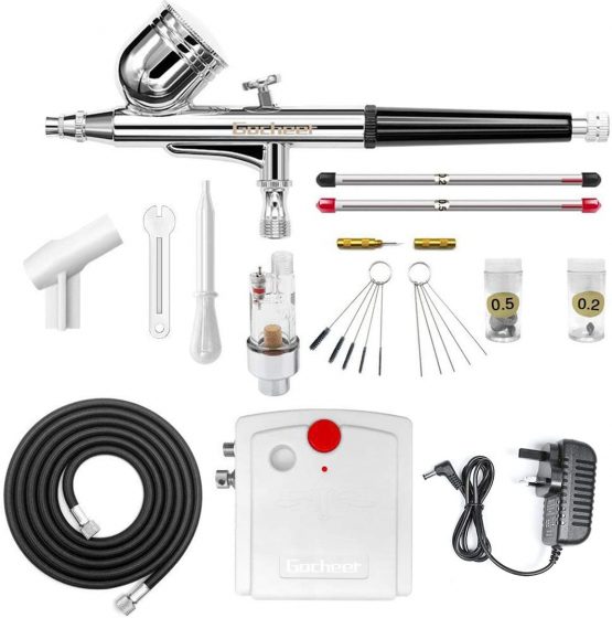 Gocheer Professional Dual Action Airbrush Spray Gun Set with Compressor