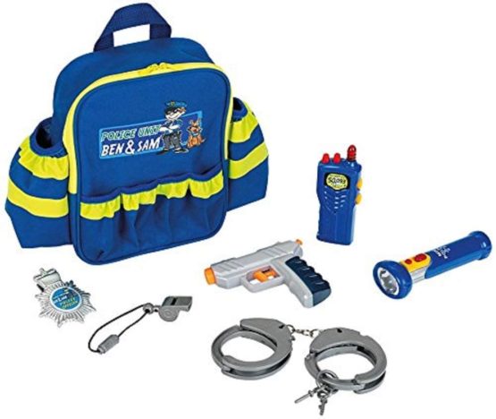 Theo Klein 8802 Police Unit Ben & Sam Police Backpack with Accessories I With battery-powered torch, handcuffs and much more I Dimensions: 28 cm x 25 cm x 8.5 cm I Toy for children aged 3 years and up