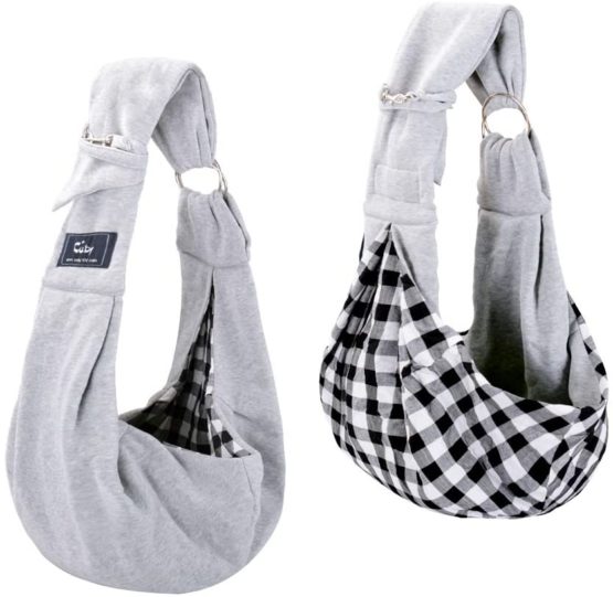 CUBY Reversible Pet Sling Carrier Hands-free Sling Pet Dog Cat Carrier Bag Soft Comfortable Puppy Kitty Rabbit Double-sided Pouch Shoulder Carry Tote Handbag (Grey)