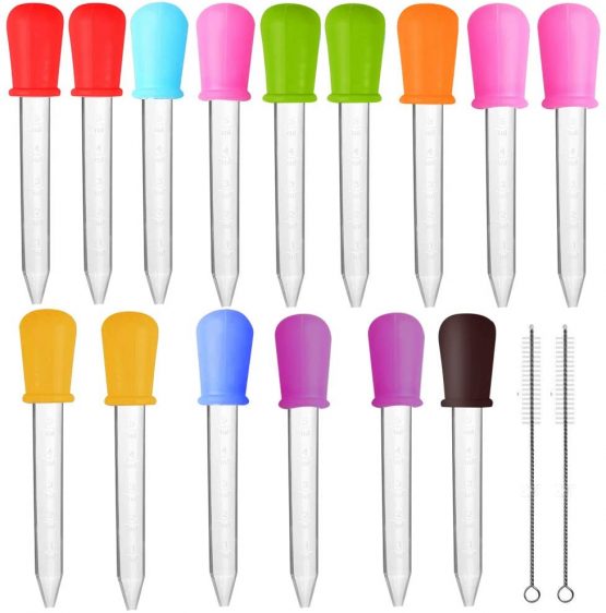 15 PCS Liquid Droppers, Silicone and Plastic Eye Droppers Pipettes 5ML Liquid Dropper Pipette Medicine Transfer Dropper Pipettes with 2 Cleaning Brushes for Kids Children Gummy Making Candy Mold