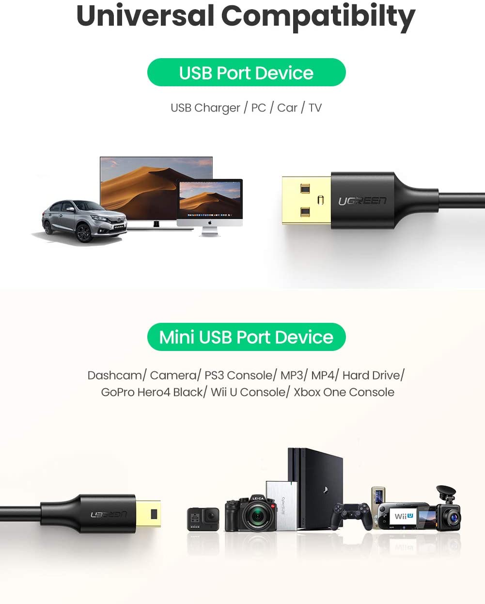 UGREEN Mini USB Cable, USB 2.0 Type A to Mini B Cable Support Data Sync and Charging - Image 3