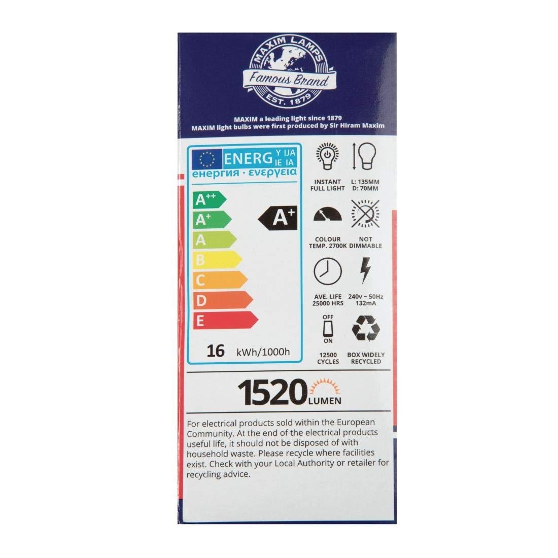 Maxim LED GLS Bayonet Cap (Warm White) - 16watt (100watt) (Pack 10), 100MLGBCWW5X10, Pack of 1 - 10 Count Lightbulbs - Image 3