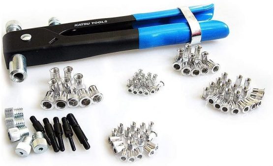KATSU Hand Nut Rivet Gun Kit 86PCs Manual Riveter Threaded Rivet Nut Inserts M3 M4 M5 M6 M8 for Cars Trailers Electric Boards and Other Applications 405552
