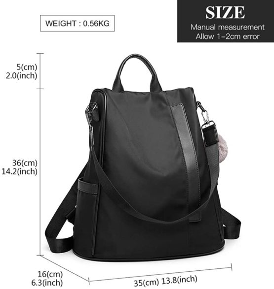 Miss Lulu Women's Backpacks Fashion Rucksack Shoulder Bags Nylon with Casual Anti-Theft (Black) - Image 4