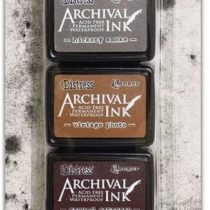 Ranger Distress Archival Mini Ink Kit 3-Hickory Smoke/Vintage Photo/Ground Espresso/Black Soot, Various, 4 Pads
