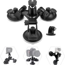 Geila Triple Cup - Camera Suction Mount - Car Mount Triple Suction Cup Mount with 1/4 Threaded Head 360 Degree Tripod Ball Head (Trip Suction Cup)