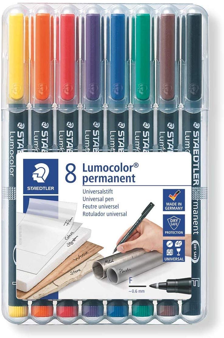 STAEDTLER 318 WP8 Lumocolor Permanent Pen, Fine Line Width, 0.6mm - Assorted Colours (Pack of 8), 8 count (Pack of 1)