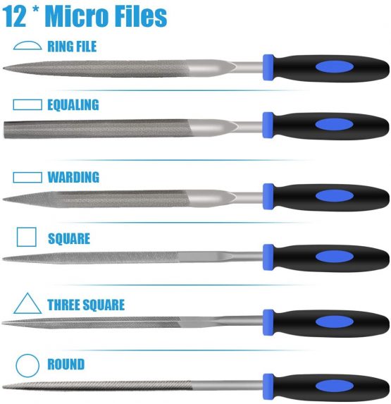 Preciva 16-in-one Wood Rasp File Set with 4 x 200mm Flat, Half-Round, Round, Triangle File & 12 x Needle File Set, Soft Grip Engineer's File Set (Black) - Image 4