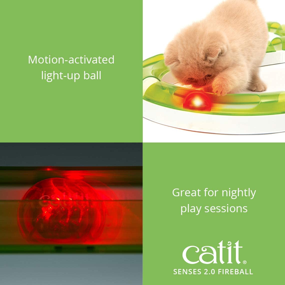 Catit 2.0 Senses Fireball Light Up Ball Toy for Cats, for use with the