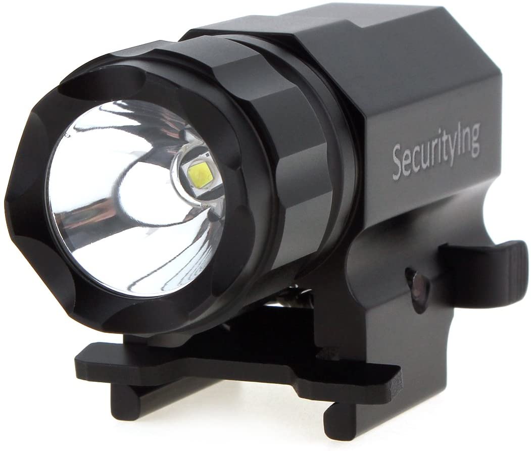 SecurityIng LED Tactical Strobe Gun Flashlight 2-Mode 600LM Pistol Handgun Torch Light with Quick Release Weaver Mount for Hiking, Camping, Hunting and Other Indoor/Outdoor Activities