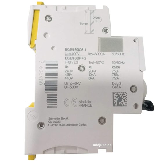 Schneider Electric A9F74206 IC60N Circuit breaker, Acti9, 2P, 6A, Curvature C, 50/60 Hz, White - Image 3