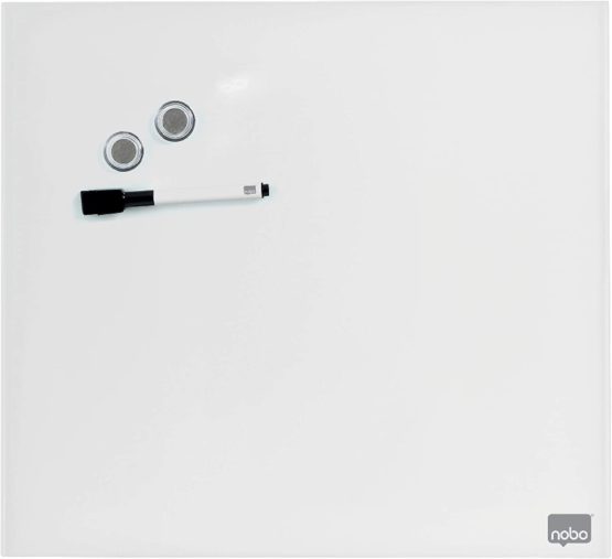 Nobo Glass Whiteboard, Magnetic, 300 x 300 mm Square Tile Design, Includes Glassboard Marker, Magnets and Fitting Kit, White, 1903956