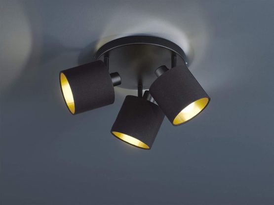 Reality Leuchten Tommy R80333979 Spotlight Bar Matt Black Metal Fabric Shade Black/Gold - Image 2