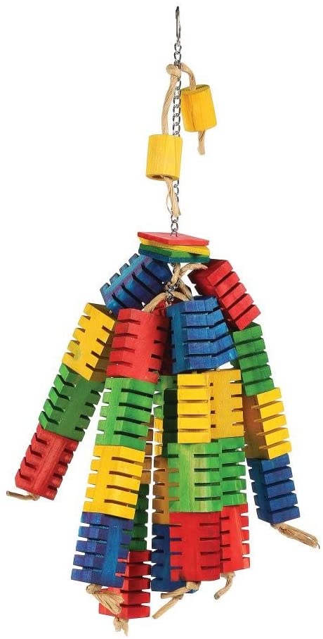 The Bird House Groovy Wooden Colour Blocks Toy Large Durable Natural Interactive Stimulating Non Toxic Hanging Cage Accessory for Parrots Cockatiels
