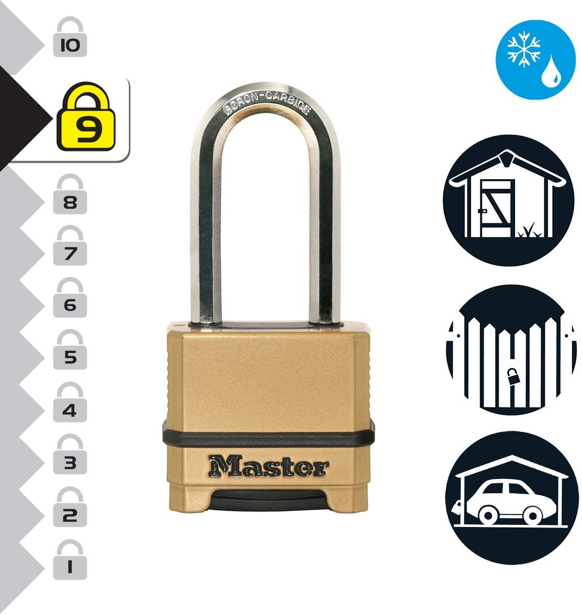 MASTER LOCK High Security Padlock, Security Level 9/10, Outdoor, Combination, Zinc, Weatherproof, XLong Shackle - Image 3