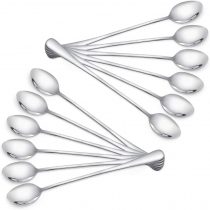 RayPard 12-Piece Fine Stainless Steel Latte Spoons Long Handle (19 cm, 7.4 inches) Coffee Spoons Ice Tea Spoons Sundae Spoon Set