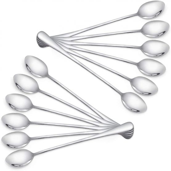 RayPard 12-Piece Fine Stainless Steel Latte Spoons Long Handle (19 cm, 7.4 inches) Coffee Spoons Ice Tea Spoons Sundae Spoon Set