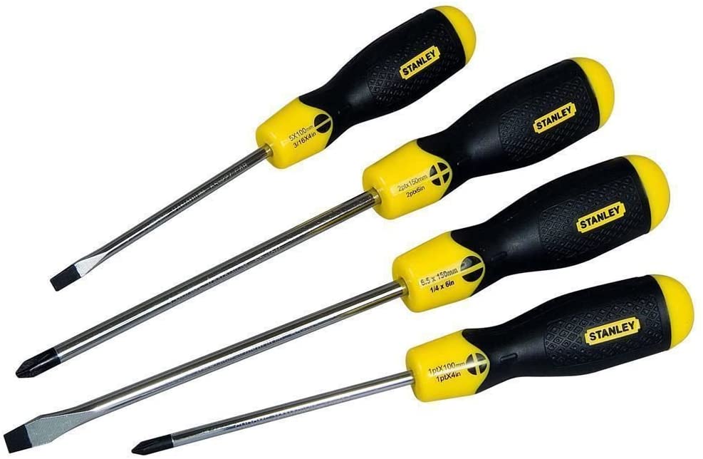 STANLEY 4 Piece Cushion Grip Screwdriver Set, Flared/Phillips,Multicolor,0-65-013